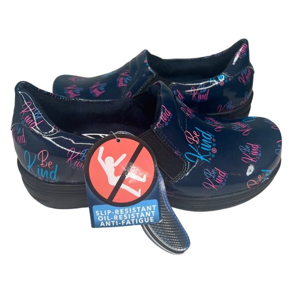 Easy Works By Easy Street Slip-Resistant "Be Kind" Clogs Shoes Navy & Pink 6W - Picture 11 of 14